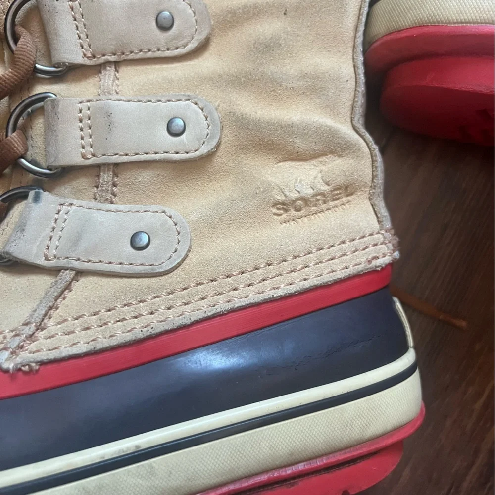 Sorel Waterproof Winter Boots Faux Fur Tan Red Sole Women Size 6 / EU 37 - Picture 4 of 7